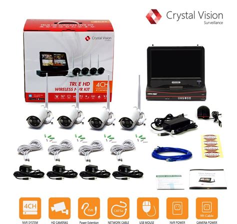 [4CH] Crystal Vision CVT9604E-3010W All-in-One True HD Wireless Surveillance System NVR CCTV w/ 2TB HDD, Built-in Monitor & Router, Camera Auto Pair