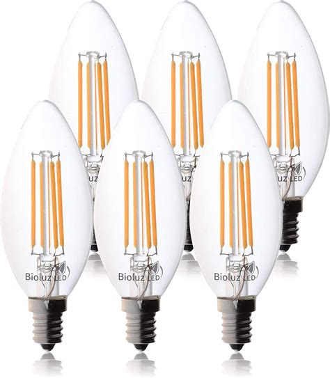 Creative Product 60 Watt Candelabra Bulbs Bioluz LED Dimmable 2700K Clear Filament LED Bulbs Using only 5.5 watts E12 Base Type B Type C Candle Bulbs Pack of 6