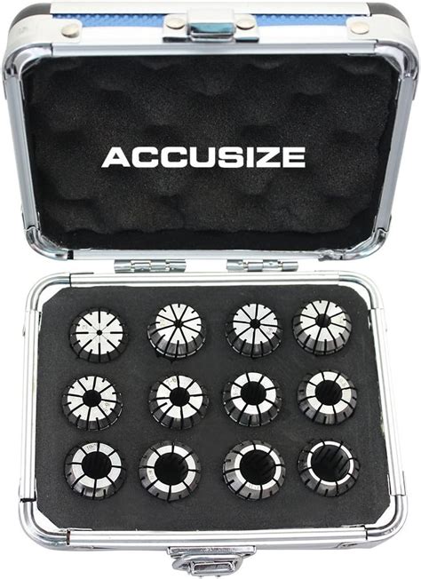 Best Deal Cheap 🛒 Accusize Industrial Tools 12 Pc Er-20 Collet Set, Size from 1/16'' up to 1/2'' in Fitted Strong Alunimum Box, 0223-0799