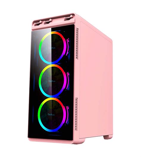 Apevia Aura-S-PK Mid Tower Gaming Case with 2 x Full-Size Tempered Glass Panel, Top USB3.0/USB2.0/Audio Ports, 4 x RGB Fans, Pink Frame