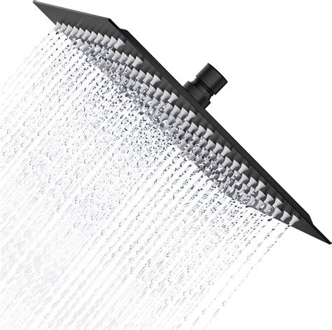 Derpras 16 Inch Square Rain Shower Head, 304 Stainless Steel, Ultra Thin High Pressure Bathroom Rainfall Showerhead (Matte Black) (324 Jets)
