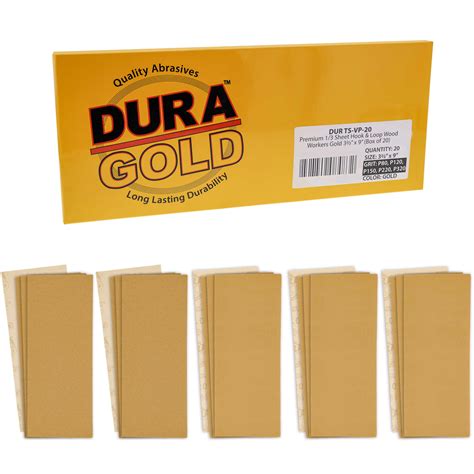 Best Cyber Deals 🔥 Dura-Gold Premium Sandpaper 1/3 Sheet Variety Pack Box - 80, 120, 150, 220 & 320 Grit (4 Sheets Each, 20 Total) - Wood Workers Gold, 3-2/3" x 9" Size, Hook & Loop Backing - Sand with Jitterbug Sander