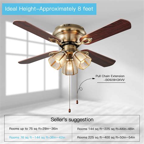 KAISITE 42-Inch Ceiling Fan, Rustic Flush Mount Ceiling Fan with Pull Chain Control and Frosted Glass Lampshade, Low Profile Ceiling Fan with E26 Bulb Socket and 4 Plywood Blades (Downrod-Bronze)