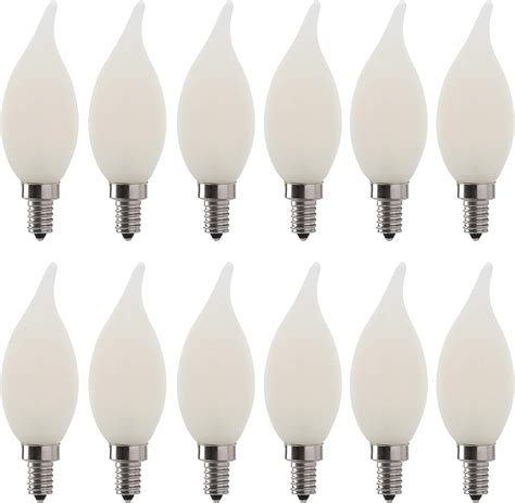 LED 6W Flame Tip Filament Frosted Chandelier Light Bulb, 60W Equivalent, 500 Lumens, 3000K Soft White, Dimmable, 120V, E12 Candelabra Base, Energy Star, (12 Pack)
