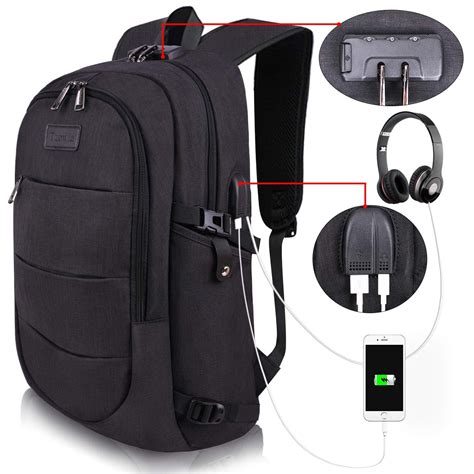Laptop Backpack,Travel Computer Bag for Women Men,Anti Theft Water Resistant College School Bookbag,Slim Business Backpacks with USB Charging Port Fits15.6 Laptop Notebook,Black