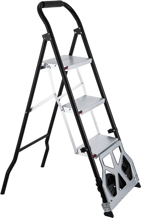 Mophorn Step Ladder 2-in-1 Convertible Aluminum Folding Step Ladder 175LBS Hand Truck Cart Dolly with Two Wheels (3-Steps)