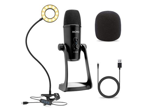 Movo UM700 Desktop USB Microphone for Computer and LED Ring Light - Microphone for PC with Adjustable Pickup for Podcast, Streaming, Gaming, Interview, and More