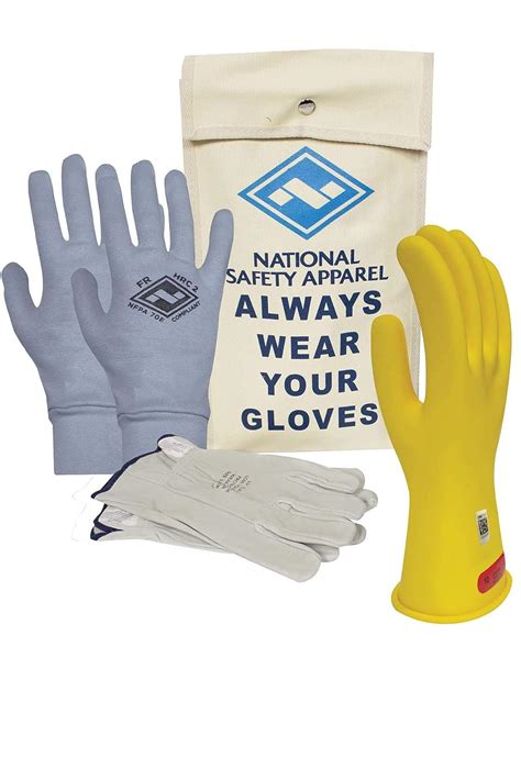 National Safety Apparel Class 0 Yellow Rubber Voltage Insulating Glove Kit with Leather Protectors, Max. Use Voltage 1,000V AC/ 1,500V DC (KITGC011Y)