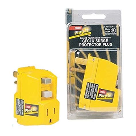 Plug-It Ground Fault Circuit Interrupter (GFCI) and Surge Protector Plug, 125 Volts, 15 Amps, 1875 Watts, Yellow Body, Use Anywhere GFCI Protection is Desired