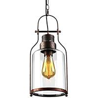 Best Promo SUSUO Lighting 6" Wide Vintage Industrial Glass Pendant Ceiling Hanging Light with Cylinder Glass Shade,Brass Finish