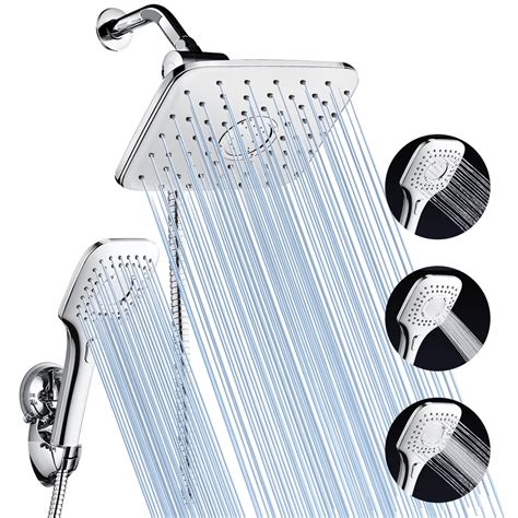 Showerhead with handheld kit 8'' High Pressure Rainfall Square Shower Head with Handheld Spray Combo Chrome Stainless Steel Adjustable with 9'' Extension Arm