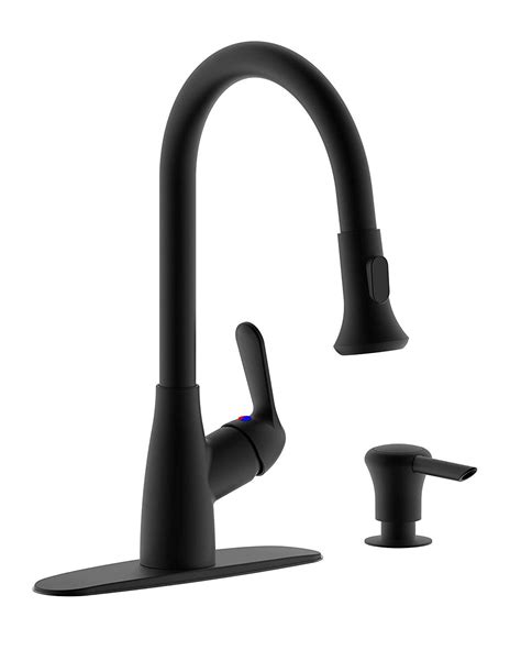 Single Handle Pull-Down Kitchen Faucet (with soap Dispenser and Deck Plate Matte Black)