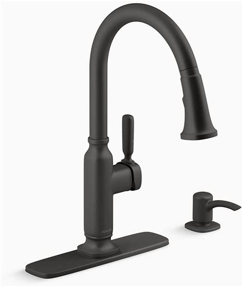 Single Handle Pull-Down Kitchen Faucet (with soap Dispenser and Deck Plate Matte Black)