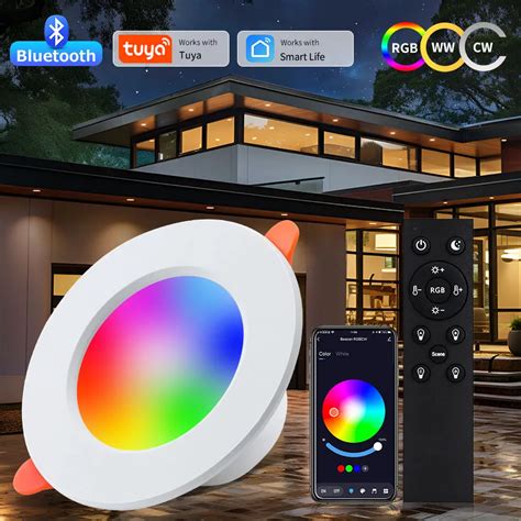 Best Cyber Monday 🔥 Smart LED Recessed Downlight with Remote Control & Smart Bridge, FVTLED 6pcs Wireless Bluetooth 9W 4 inch 700LM 2700K-6500K Dimmable RGBWC Multicolor Color LED Ceiling Spotlight Can Light