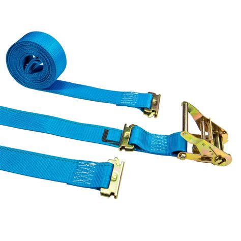 US Cargo Control E Track Ratchet Strap with Double-Fitted End - 2 Inch X 20 Foot Blue E Track Strap - 1,467 Pound Working Load Limit - Easily Secure Cargo in A Van, Truck, Or Trailer - 4 Pack