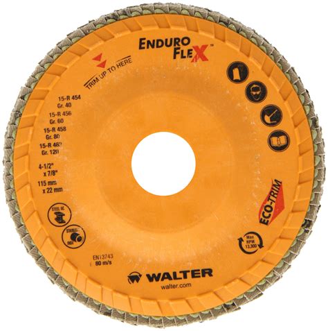 Walter 15R458 ENDURO-FLEX Abrasive Flap Disc - [Pack of 10] 80 Grit, 4-1/2 in. Finishing Disc with ECO-TRIM Backing. Blending Discs