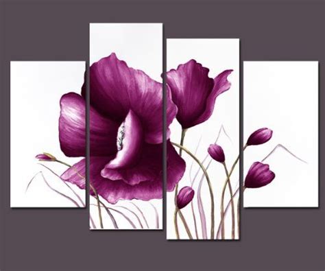 ❤ Crazy Deals Wieco Art Purple Plum Flowers Canvas Prints Wall Art Decor for Living Room Bedroom Home Decorations Large Modern 4 Piece Gallery Wrapped Giclee Decorative Pretty Floral Picture Paintings Artwork L
